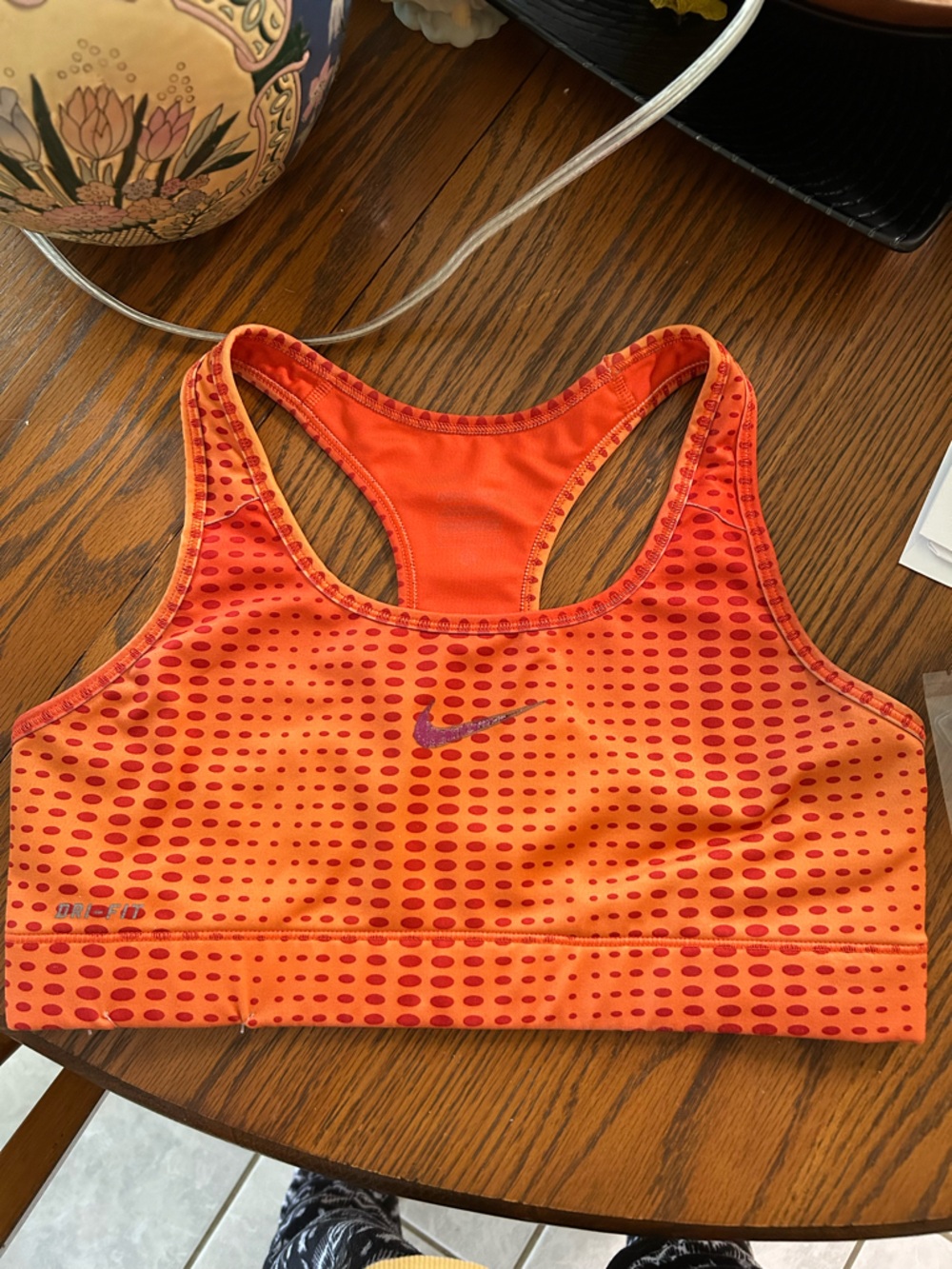 Nike Women’s Orange with Red Dot Pattern Sport Bra Medium